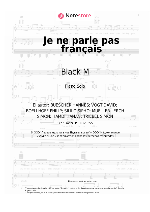 Namika, Black M - Je ne parle pas français notas para el fortepiano
