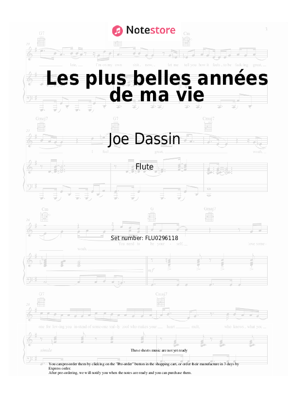 Notas Joe Dassin - Les plus belles années de ma vie - Flauta