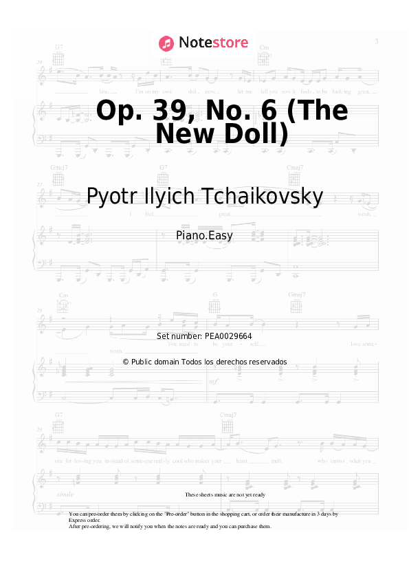 Notas ligeras Pyotr Ilyich Tchaikovsky - Op. 39, No. 6 (The New Doll) - Piano.Easy