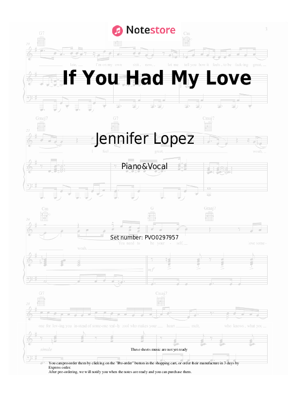 Partituras con voz. Jennifer Lopez - If You Had My Love - Piano&Vocal