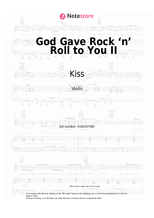 Notas Kiss - God Gave Rock ‘n’ Roll to You II - Violín