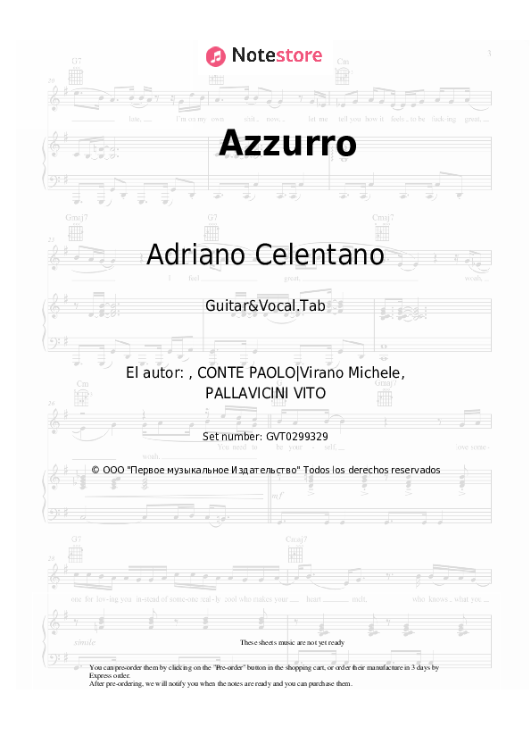 Acordes y voces Adriano Celentano - Azzurro - Guitarra&Vocal.Tablatura