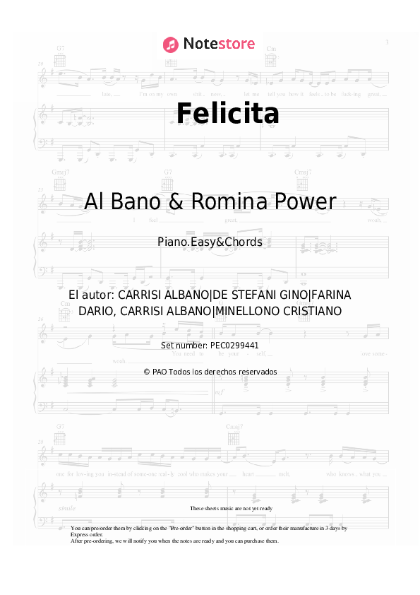 Notas y acordes fáciles Al Bano & Romina Power - Felicita - Piano.Easy&Chords