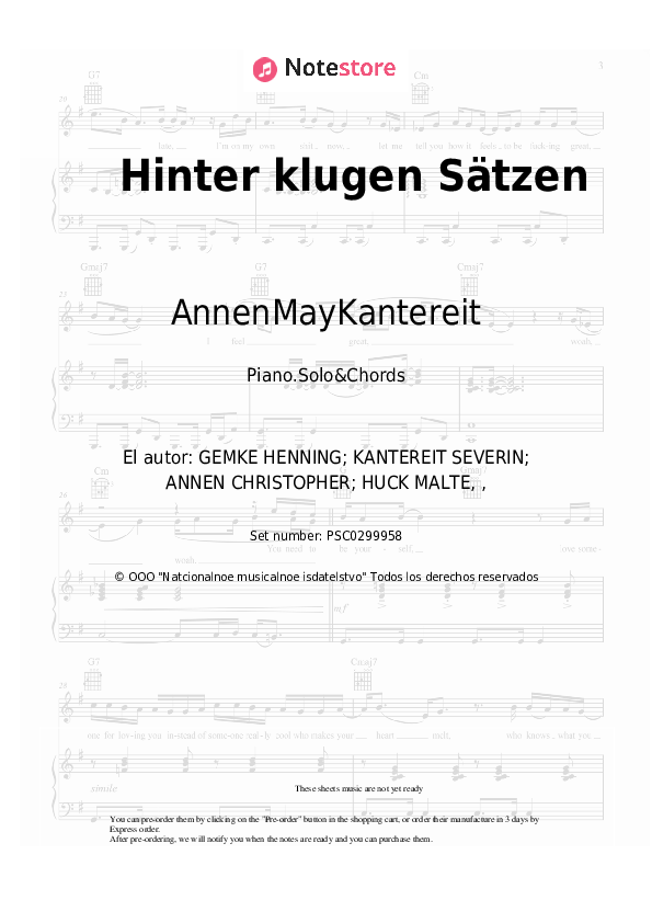 Notas y acordes AnnenMayKantereit - Hinter klugen Sätzen - Piano.Solo&Chords