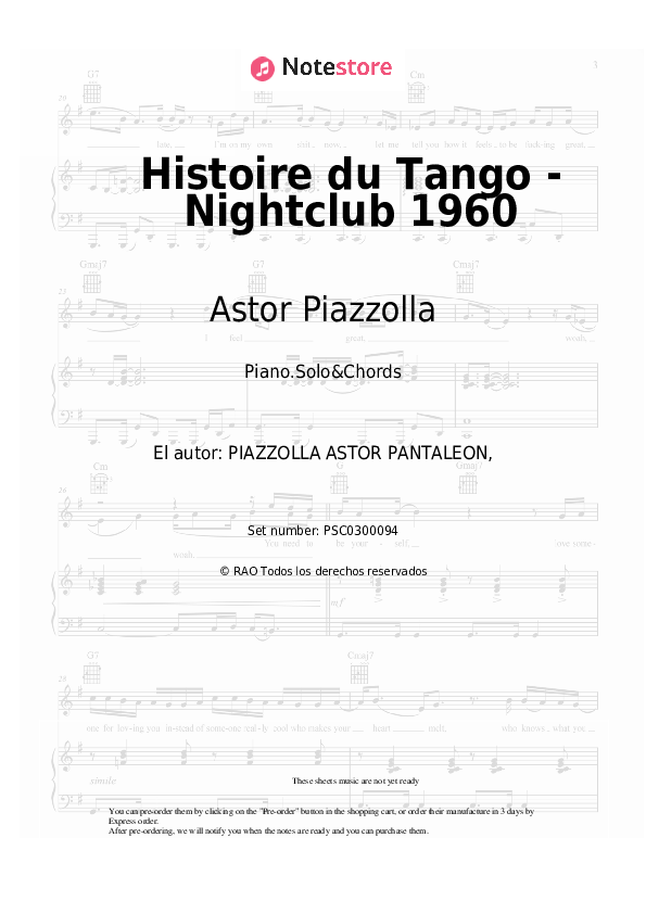 Notas y acordes Astor Piazzolla - Histoire du Tango - Nightclub 1960 - Piano.Solo&Chords
