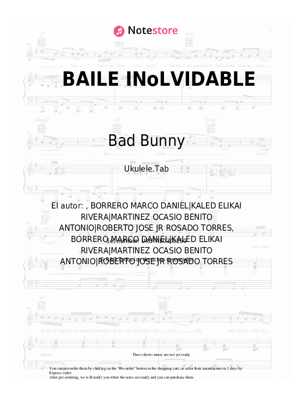 Notas Bad Bunny - BAILE INoLVIDABLE - Ukelele.Tablatura