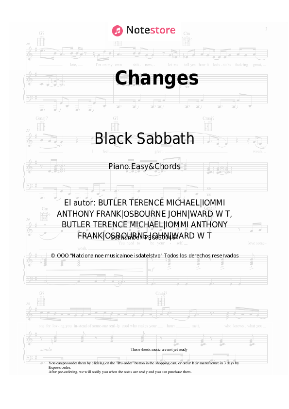 Notas y acordes fáciles Black Sabbath - Changes - Piano.Easy&Chords