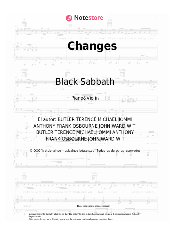 Notas Black Sabbath - Changes - Piano&Violín