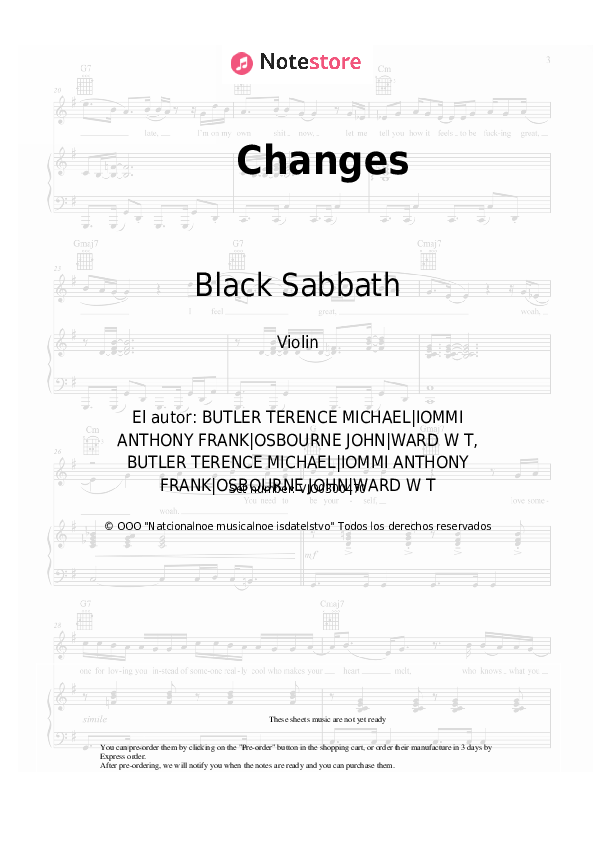 Notas Black Sabbath - Changes - Violín