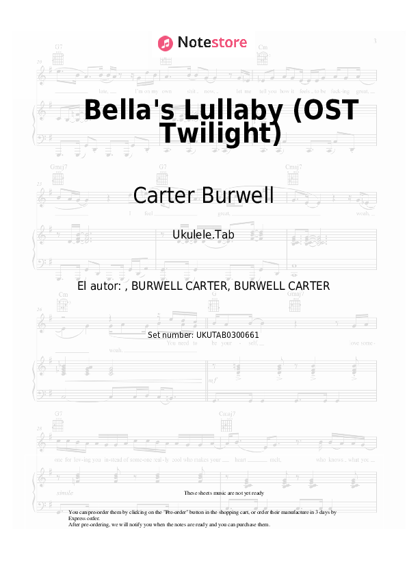 Notas Carter Burwell - Bella's Lullaby (OST Twilight) - Ukelele.Tablatura