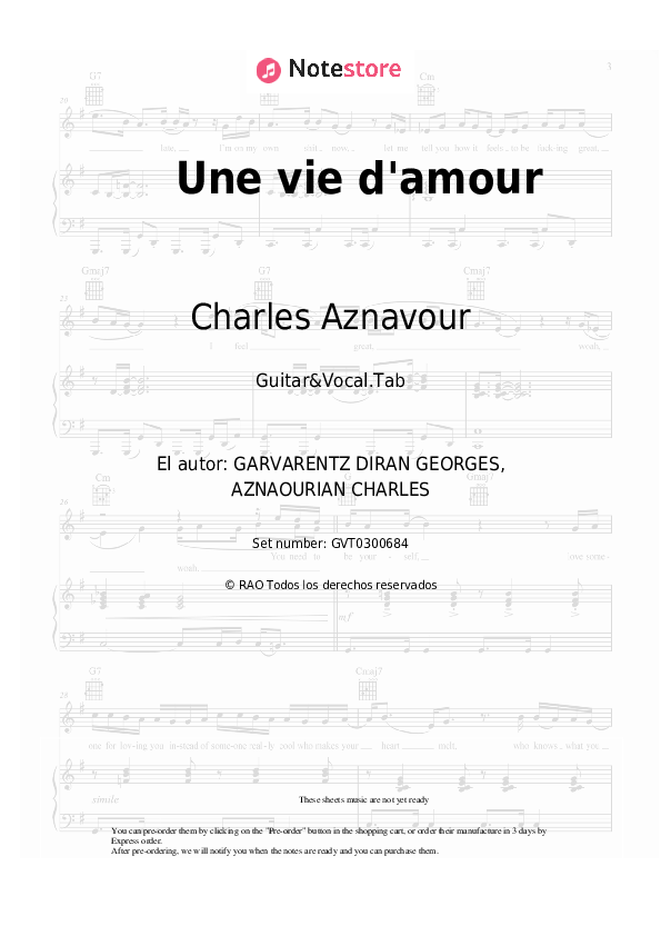 Acordes y voces Charles Aznavour - Une vie d'amour - Guitarra&Vocal.Tablatura