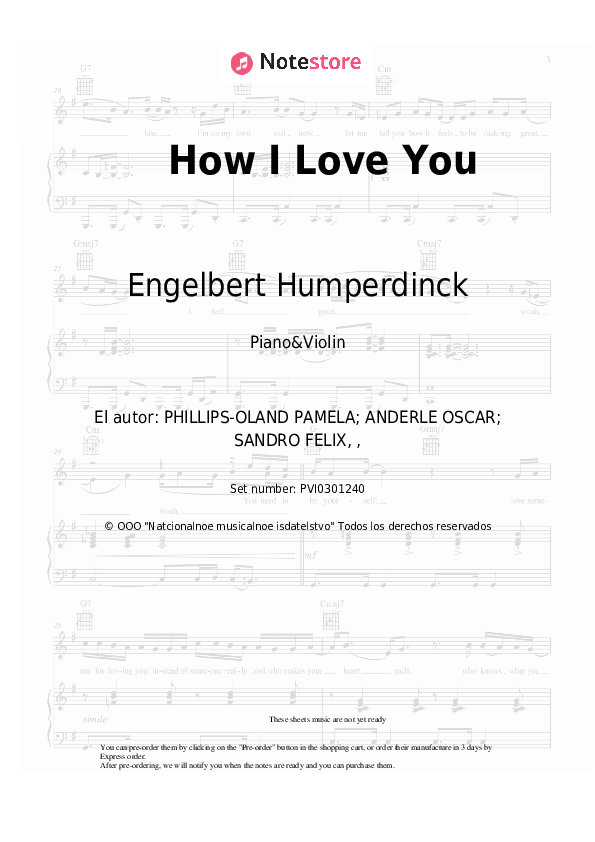 Notas Engelbert Humperdinck - How I Love You - Piano&Violín