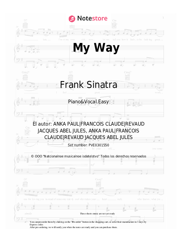 Notas ligeras Frank Sinatra - My Way - Piano&Vocal.Easy