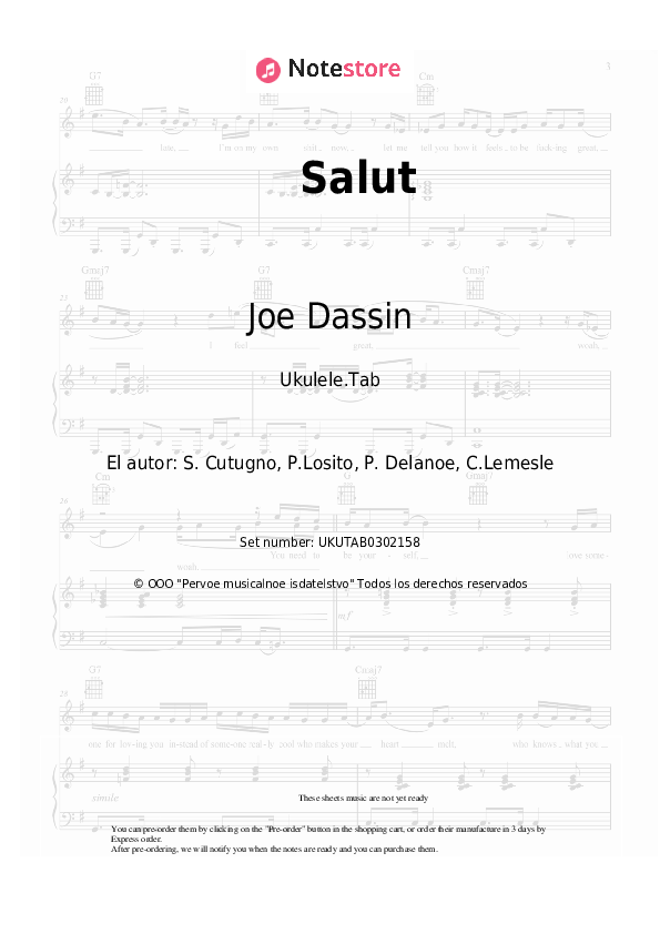 Notas Joe Dassin - Salut - Ukelele.Tablatura