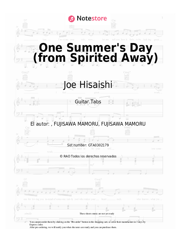 Pestañas Joe Hisaishi - One Summer's Day (from Spirited Away) - Guitarra.Tablatura