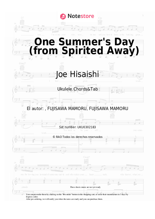 Notas Joe Hisaishi - One Summer's Day (from Spirited Away) - Ukelele.Acordes&Tablatura