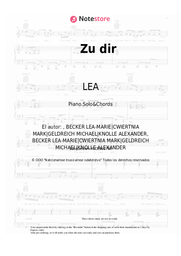 Notas y acordes LEA - Zu dir - Piano.Solo&Chords