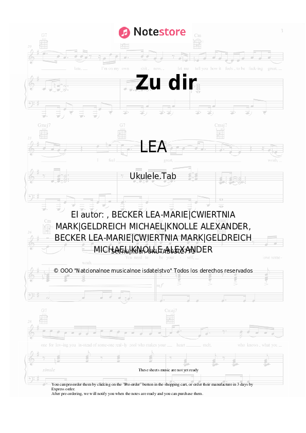 Notas LEA - Zu dir - Ukelele.Tablatura