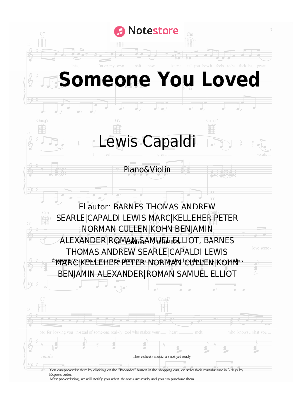 Notas Lewis Capaldi - Someone You Loved - Piano&Violín