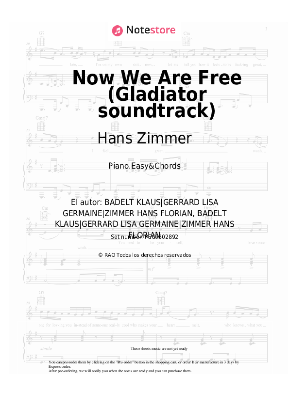 Notas y acordes fáciles Hans Zimmer, Klaus Badelt, Lisa Gerrard - Now We Are Free (Gladiator soundtrack) - Piano.Easy&Chords