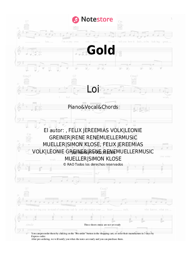 Notas y acordes Loi - Gold - Piano&Vocal&Chords