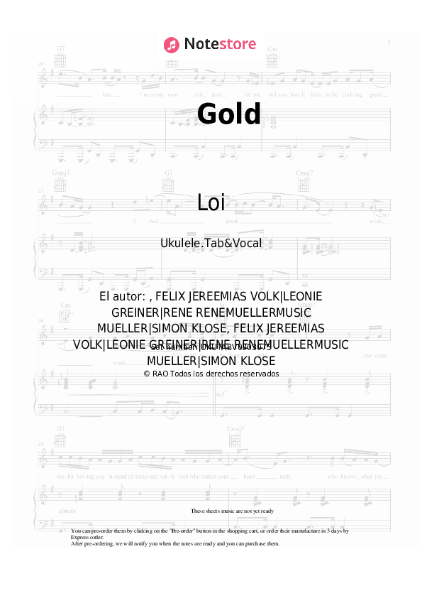 Notas Loi - Gold - Ukelele.Tablatura&Vocal
