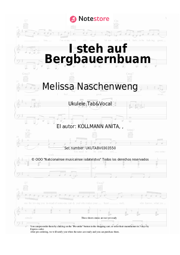 Notas Melissa Naschenweng - I steh auf Bergbauernbuam - Ukelele.Tablatura&Vocal
