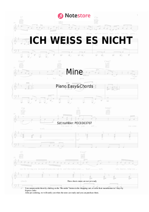 Notas y acordes fáciles Mine - ICH WEISS ES NICHT - Piano.Easy&Chords
