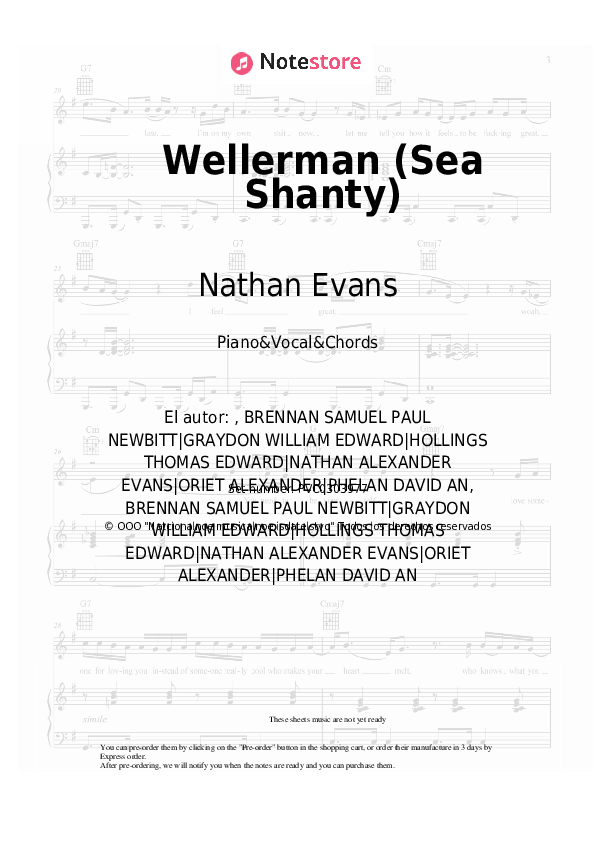 Notas y acordes Nathan Evans - Wellerman (Sea Shanty) - Piano&Vocal&Chords