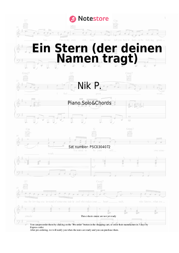 Notas y acordes Nik P., DJ Ötzi - Ein Stern (der deinen Namen tragt) - Piano.Solo&Chords