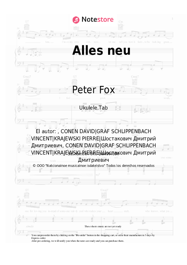 Notas Peter Fox - Alles neu - Ukelele.Tablatura