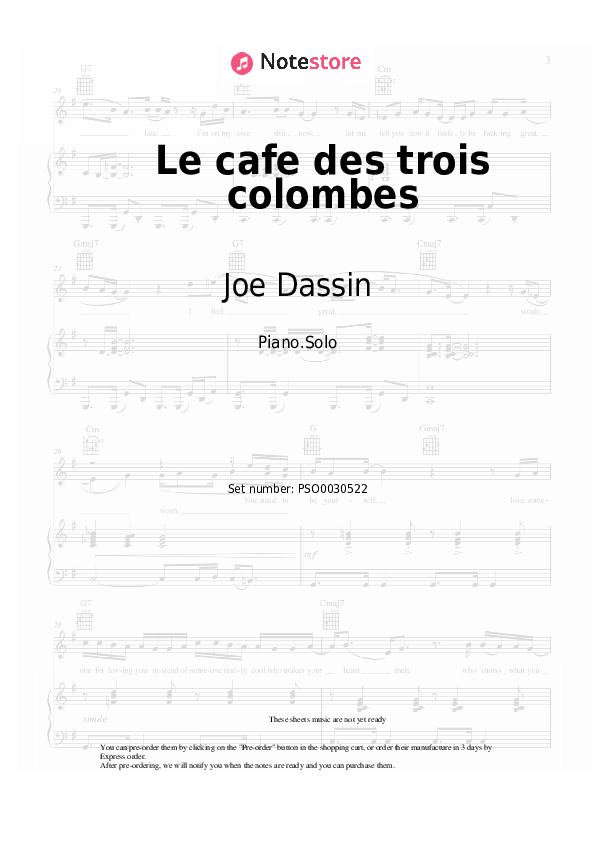 Joe Dassin - Le cafe des trois colombes notas para el fortepiano