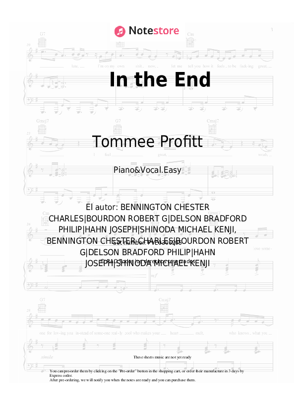 Notas ligeras Tommee Profitt, Fleurie, Jung Youth - In the End - Piano&Vocal.Easy
