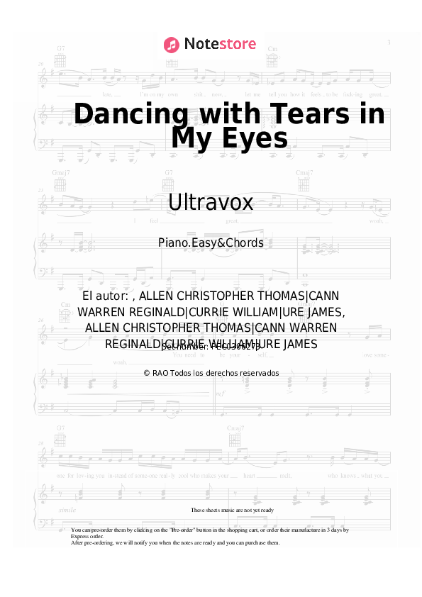 Notas y acordes fáciles Ultravox - Dancing with Tears in My Eyes - Piano.Easy&Chords