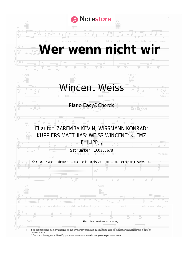 Notas y acordes fáciles Wincent Weiss - Wer wenn nicht wir - Piano.Easy&Chords