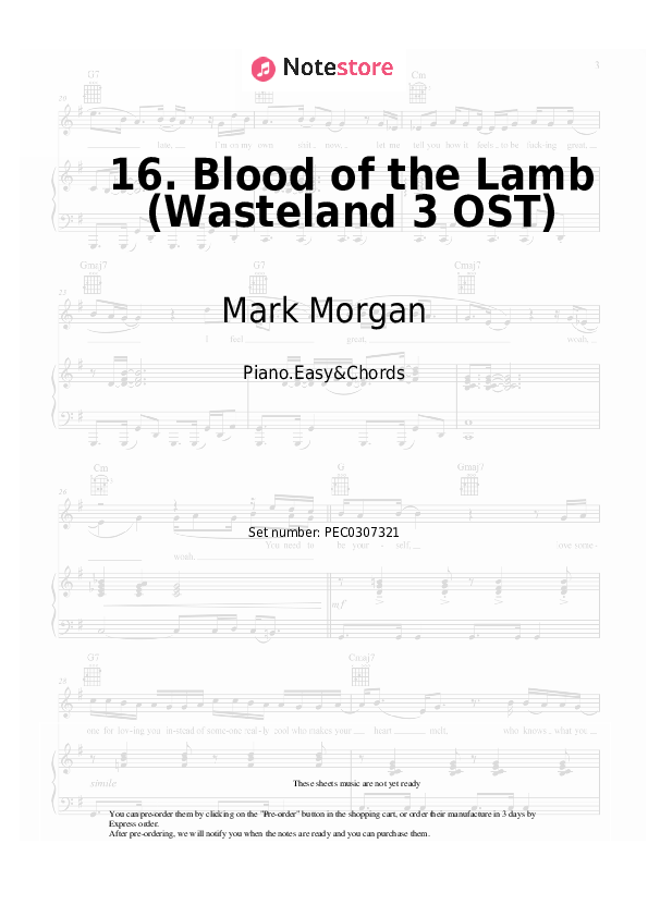 Notas y acordes fáciles Mark Morgan, Joshua James - 16. Blood of the Lamb (Wasteland 3 OST) - Piano.Easy&Chords
