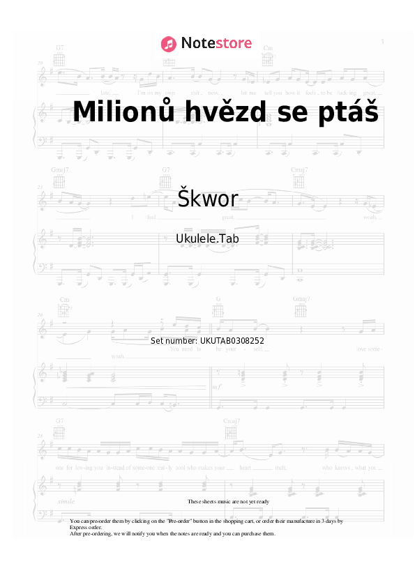 Notas Škwor - Milionů hvězd se ptáš - Ukelele.Tablatura