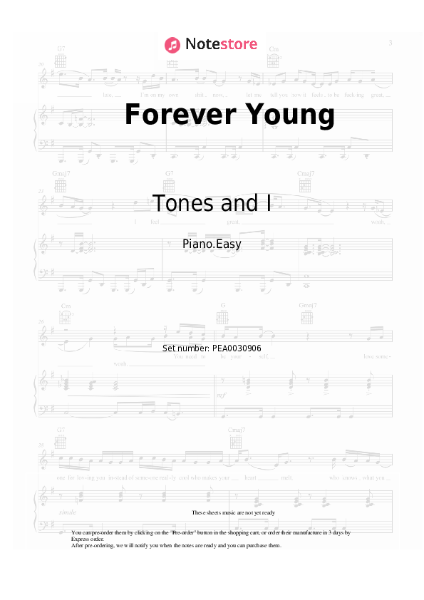 Tones and I - Forever Young notas para el fortepiano