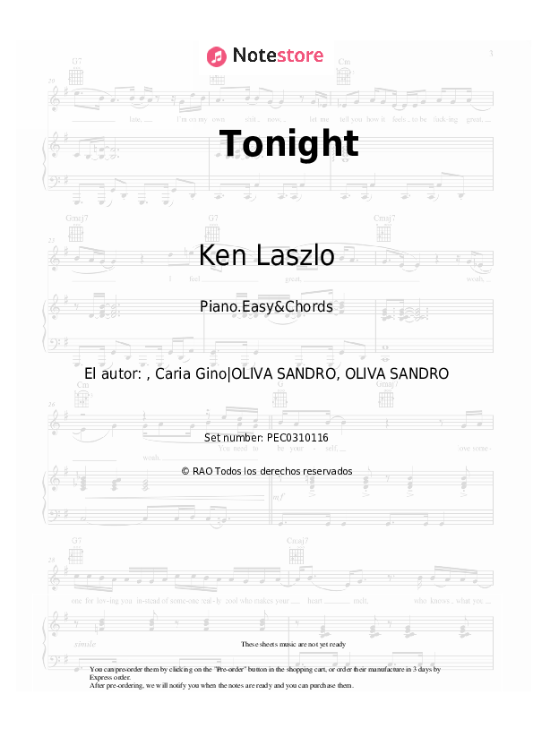 Notas y acordes fáciles Ken Laszlo - Tonight - Piano.Easy&Chords