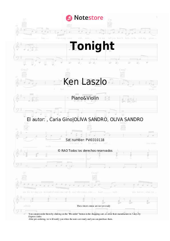 Notas Ken Laszlo - Tonight - Piano&Violín