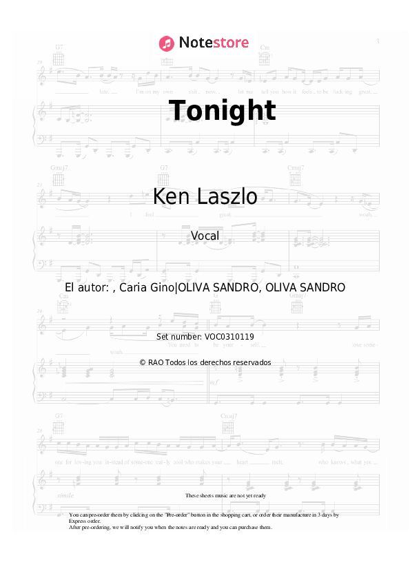 Notas Ken Laszlo - Tonight - Vocal