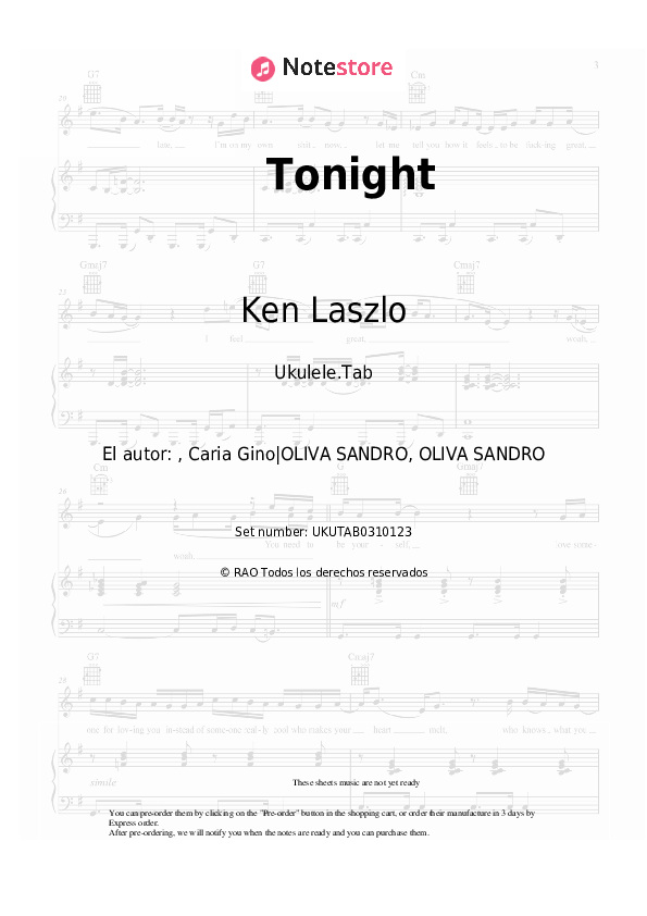 Notas Ken Laszlo - Tonight - Ukelele.Tablatura