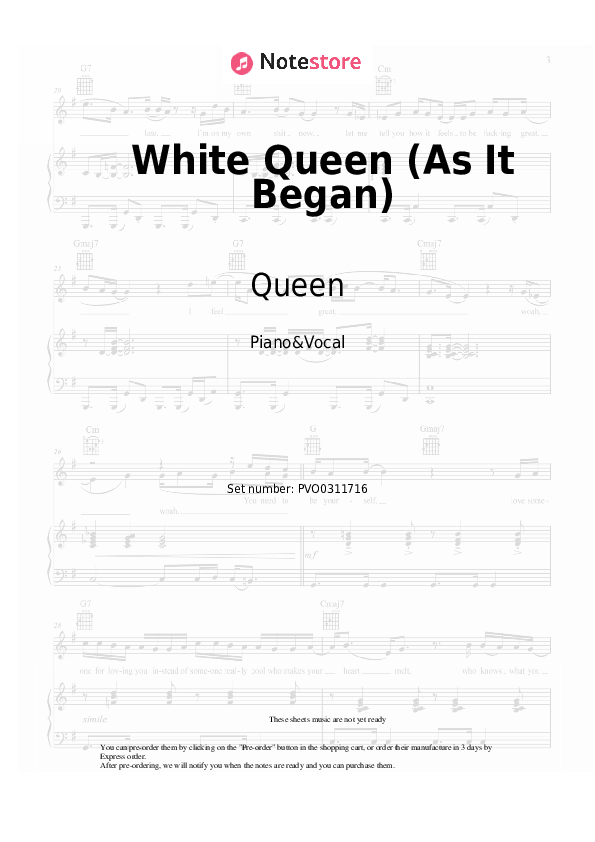Partituras con voz. Queen - White Queen (As It Began) - Piano&Vocal