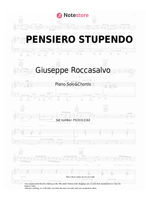 Notas y acordes Giuseppe Roccasalvo, JOE ROK, BENZATO - PENSIERO STUPENDO - Piano.Solo&Chords