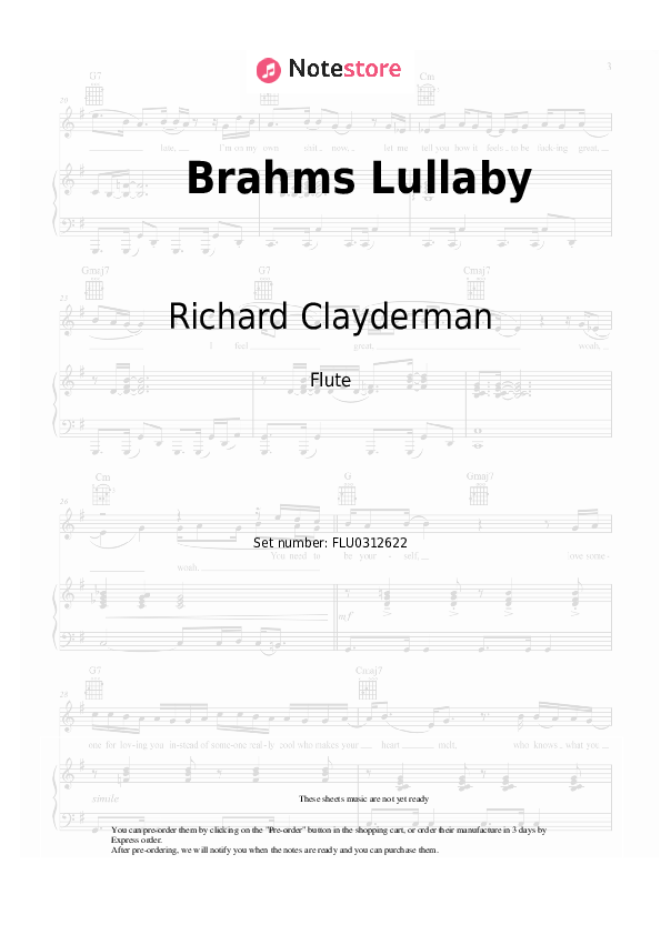 Notas Richard Clayderman - Brahms Lullaby - Flauta