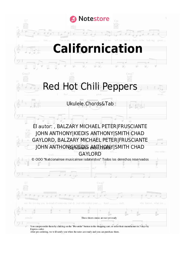 Notas Red Hot Chili Peppers - Californication - Ukelele.Acordes&Tablatura