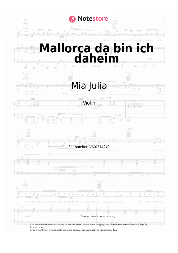 Notas Mia Julia, DJ Mico - Mallorca da bin ich daheim - Violín