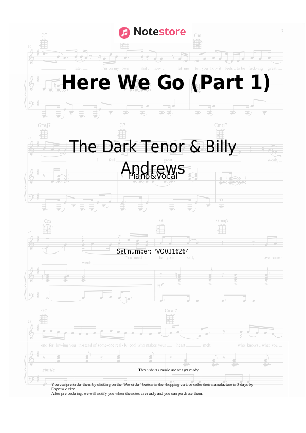 Partituras con voz. The Dark Tenor & Billy Andrews - Here We Go (Part 1) - Piano&Vocal