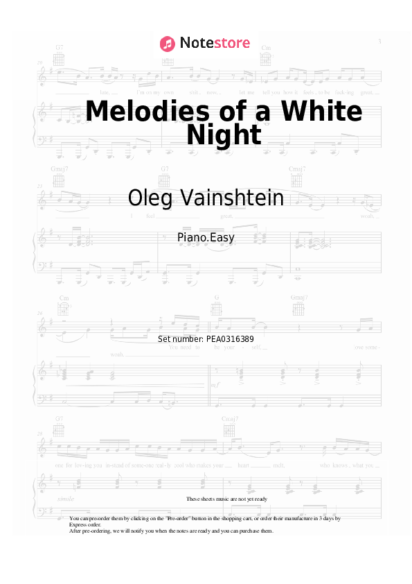 Notas ligeras Oleg Vainshtein, Isaac Schwartz - Melodies of a White Night - Piano.Easy