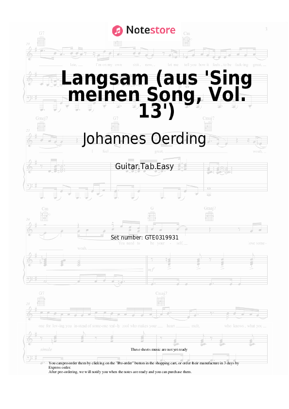 Pestañas fáciles Johannes Oerding - Langsam (aus 'Sing meinen Song, Vol. 13') - Guitarra.Tablatura.Einfach